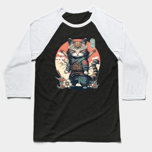 Samurai Cat Tattoo, Kawaii Ninja Cat Baseball T-Shirt